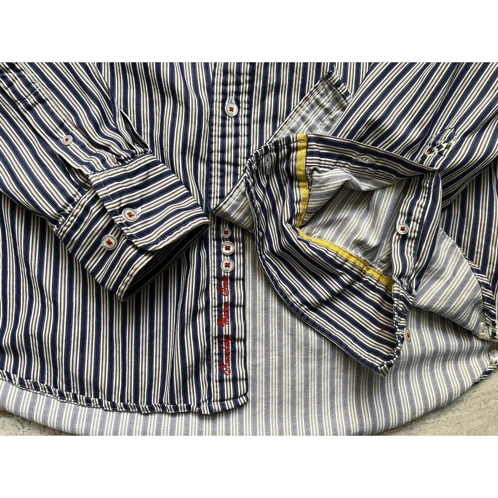 Robert Graham Striped Fleur de lis 46732 Flip Cuff Shirt Men’s Size Large L - Picture 6 of 13